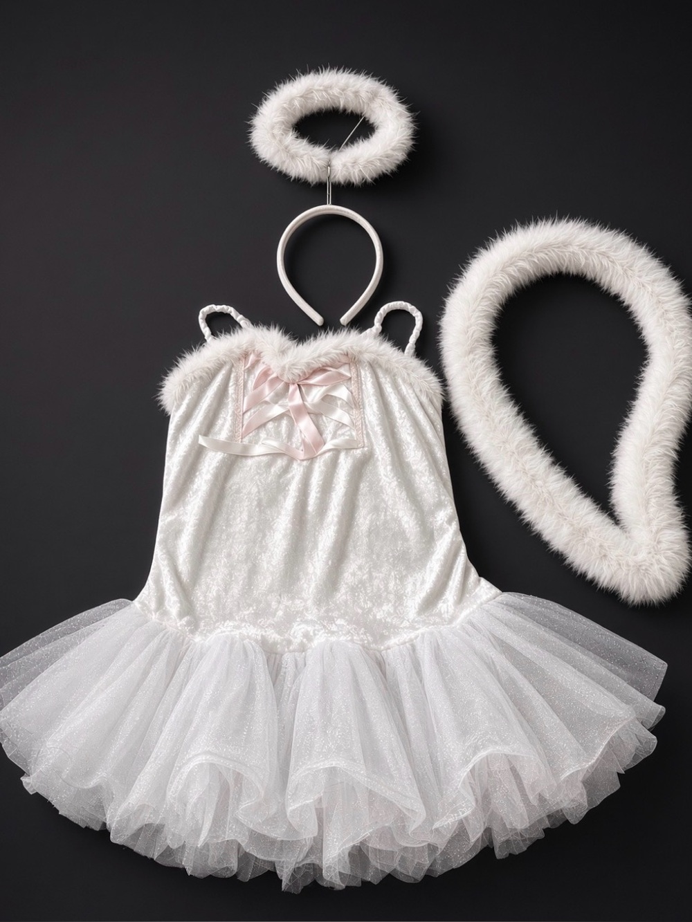 Girls Small Angel Halloween Costume White Velvet Tutu Dress Halo Set